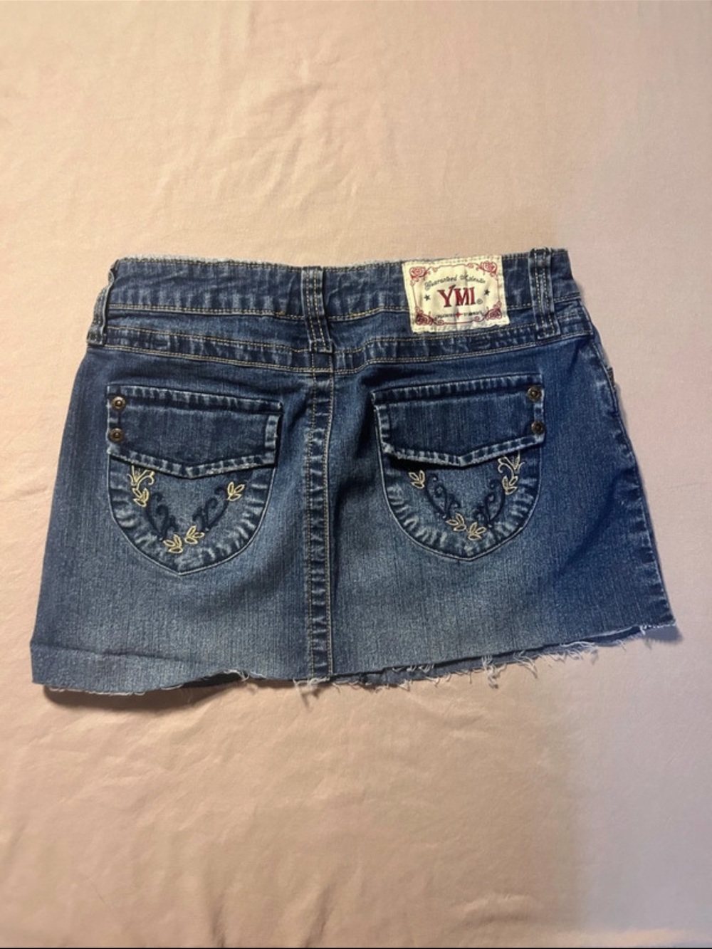 vintage embroidered mini denim skirt